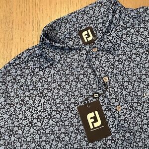 FootJoy FJ Golf Polo Shirt 2XL NWT Floral Print Performance Stretch Navy Blue